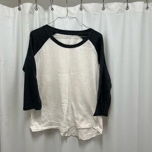 Dark Gray and White Long Baseball Style Tee